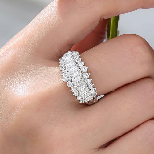 Wuziwen Emerald Cut Wedding Bands for Women Engagement Rings for Her Cubic Zirconia Eternity Ring 925 Sterling Silver4
