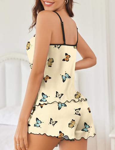 Image of Ekouaer Womens Cami Pajama Sets 2 Piece Cute Print Pjs Soft Tank Top & Elastic Waist Shorts Camisole Lounge Set