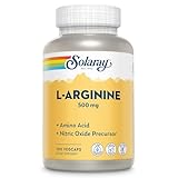 SOLARAY L-Arginine 500 mg, Nitric Oxide Supplement, Endurance, Energy, Heart Health Support, 100 Servings, 100 VegCaps