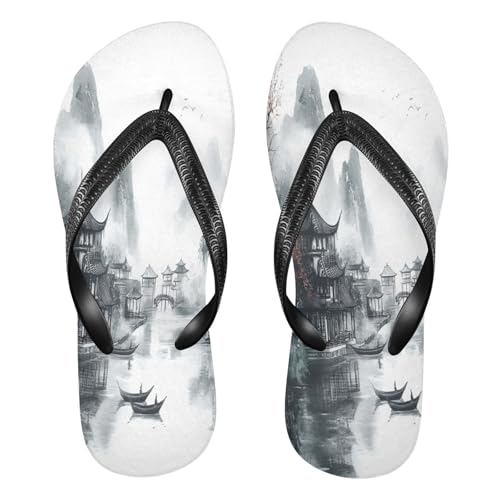 STAYTOP Chinese Ink Landscape Painting Flip Flops Sandals of Men's & Women's,Sandals Beach Slippers Shower Slides