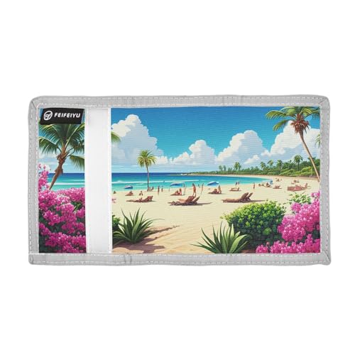 Coconut Crowd Flowers Blue Kids Wallet for Boys Girls Trifold Sport Outdoor Wallets for Teen Children Youth Wallet with Zippered Coin Pockets Card Holders Front Pocket Wallets with Magic Sticker