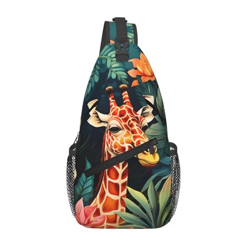 Bolso bandolera con patrón floral Forest Giraffe para mujer y hombre miniatura 1
