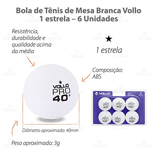 Bola de Tênis de Mesa Branca 1 Estrela 6 Unidades Vollo