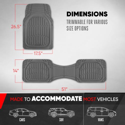 Image of Motor Trend FlexTough LITE Rubber Car Mats Full Set - All Weather Floor Mats for Trucks, Cars & SUVs - Automotive Waterproof Gray Car Floor Mats for Cars Interior Accessories Universal Trim-to-Fit