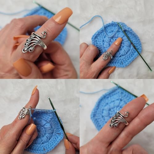 Image of Namifin Crochet Ring for Fingure Adjustable Crochet Tension Ring Yarn Tension Rings Easy Crocheting Crochet Accessories Mother Grandma Thanksgiving Presents