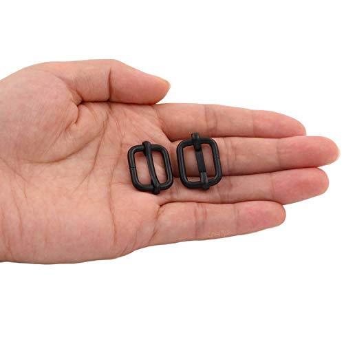 BIKICOCO Metal Slide Adjuster Buckle Tri-Glides with Movable Center Bar, for Straps, 0.6 x 0.51 Inch, Black, Pack of 50