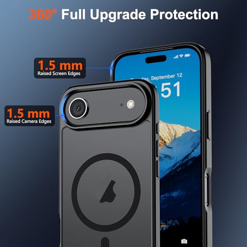 Image of SUPFINE Magnetic for iPhone Air Case (Compatible with MagSafe)(Military Grade Drop Protection) Slim Translucent Matte Shockproof with Anti-Fingerprint Phone Cover for 17 Air, Black