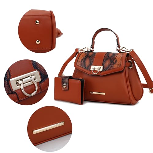 Bolso tipo Satchel y billetera de colección MKF, 2 piezas, con estampado de serpiente, para mujer, bandolera, bolso de mano vegano de cuero sintético por Mia K miniatura 7
