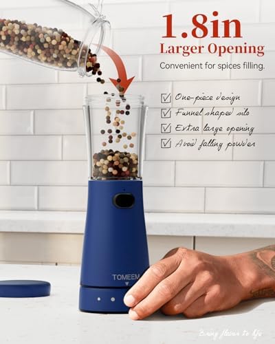 Electric Salt and Pepper Grinder Set with Storage Base, Stainless Steel Rechargeable Salt and Pepper Grinder Set with 4.5oz Large Capacity, 1.8" Wide Mouth, Adjustable Coarseness, Dark Blue 6 41NZL0gPgEL. AC