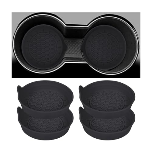 Osilly 4PCS Car Cup Holder Coaster, Silicone Non-Slip Vehicle Cup Holder Insert Pads, Automotive Interior Insulation Drink Cup Mats Decor Accessories, Universal for SUV, Sedan, Truck (Black)
