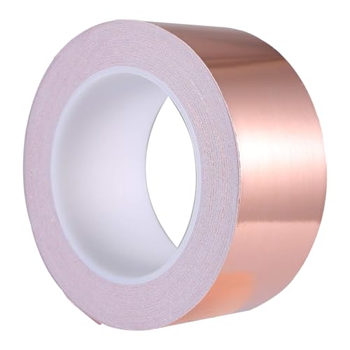 Mikiuly Cinta de Cobre Hoja,50mm x 5m Cinta de Lámina de Cobre,Cinta de Caracol,Cobre Lámina Cinta,Cinta de Apantallamiento,Para Repeler Caracoles,Blindaje EMI,Protección Eléctrica,Soldadura
