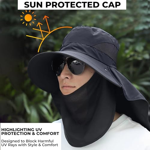 Image of Kraptick Headwear Hats - Lightweight Sun Hat with Detachable Face Cover Foldable Boonie Cap for Travel, UV Protection Summer Cap & Chin Strap with Adjustable Toggle for Secure Fit (DMUG893-A-VV)