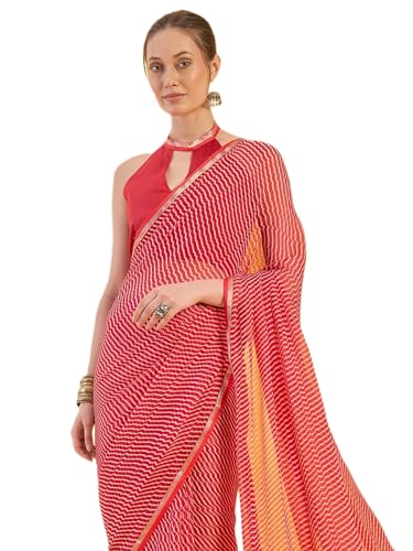 Image of SIRIL Women's Printed Chiffon Saree with Unstitched Blouse Piece