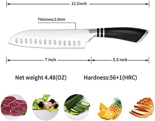 Image of Premium 7 inch Stainless Steel Meat Knife for Kitchen Chopping, High Carbon Ultra Sharp Santoku Knife Japanese Cooking Chef Butcher Knife for Meat and Vegetable Cutter Knives
