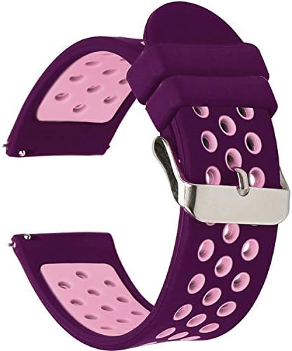 Universal 18mm 20mm 22mm 24mm Width Silicone Watch Band Replacement, Quick Release Rubber Watch Bands for Men & Women (20mm, Purple-Pink)