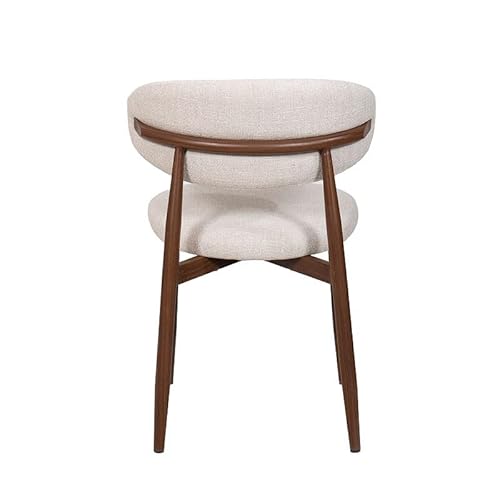 كرسي طعام عصري ذو ظهر منحني، مقعد من القماش المنجّد باللون البيج، أرجل معدنية من خشب الجوز بنقش خشبي - كرسي اكسنت منجد من الكتان بأسلوب منتصف القرن (بيج مع أرجل معدنية من خشب الجوز)