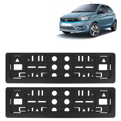 Image of KINGSWAY Tiago EV Car Number Plate Frames for All 2023 Onwards Models of Tata Car Registration Plate Holders, Black Licence Plate Covers (Front and Rear), Universal Size 51.5 x 14.5 cm
