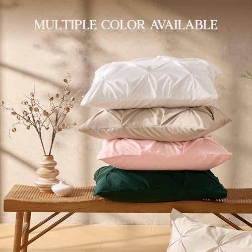Image of Andency Oversized Queen Pinch Pleat Comforter Set (98 inchx98 inch),3 Piece Lightweight Pintuck Bedding Comforters & Sets, Fluffy Down Alternative Comforter with 2 Pillow Shams for All Season,Beige