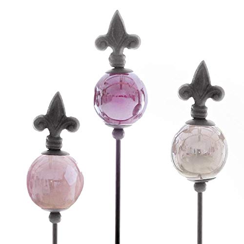finehomegarden Rosenkugel Harmony | 3er Set | Gartenstecker | Keramik | H83 cm x Ø 5 cm, farbig abgestimmt | lila, grau, rosa.