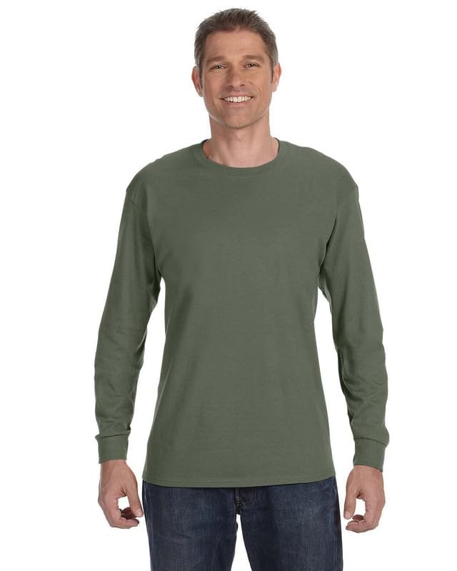 Image of Gildan Men's Heavy Cotton Long Sleeve T Shirt Style, (G5400) 2-Pack Military Green