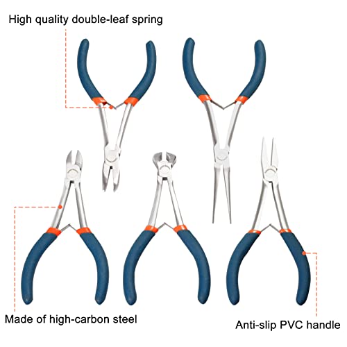 SPEEDWOX 5Pcs Mini Pliers Set including Case Include Flat Nose Pliers End Cutting Pliers Bent Nose Pliers Diagonal Pliers Needle Nose Pliers for Making Crafts Repairing - Image 2