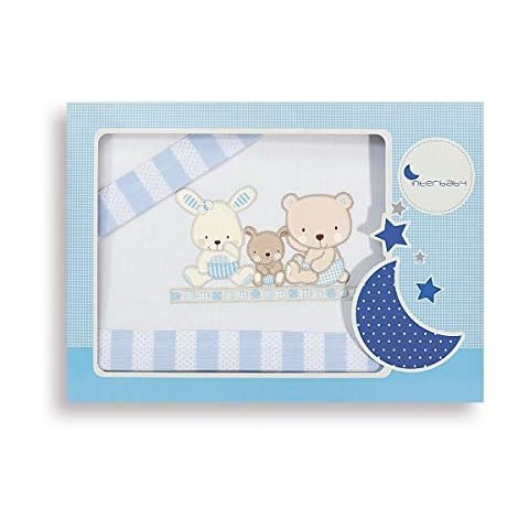 Juego de sábanas para minicuna Love blanco y azul de Interbaby Cover