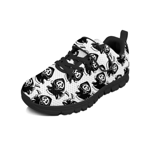 Black Cat Shoes for Girls Halloween School Knitted Mesh Walking Tennis Sneakers for Boys Running Shoes with Single Buckle