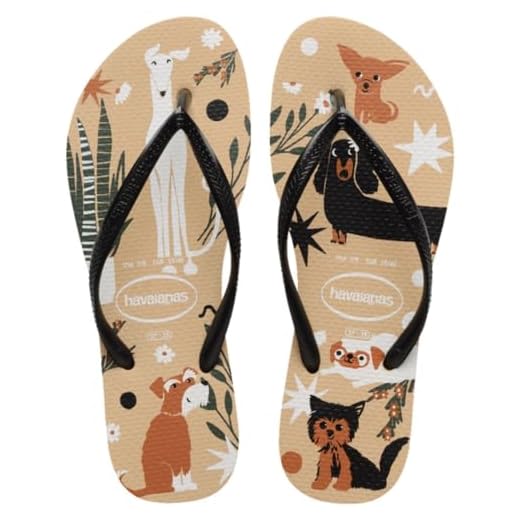 Chinelo Havaianas Slim Pets Gato Cachorro Infantil Menina Cor:Bege;Tamanho:27/28