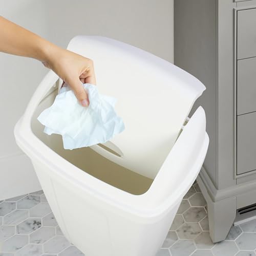 Bote de basura plástico con tapa abatible de 13 galones blanco miniatura 3
