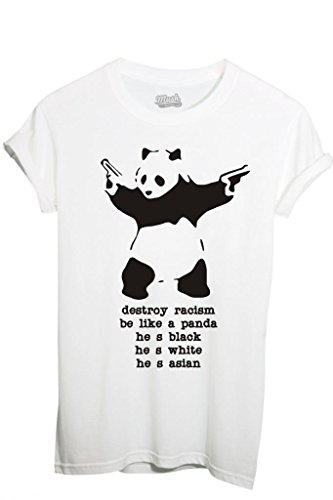 T-SHIRT DESTROY RACISM LIKE A PANDA-FUNNY by MUSH Dress Your Style Donna-M