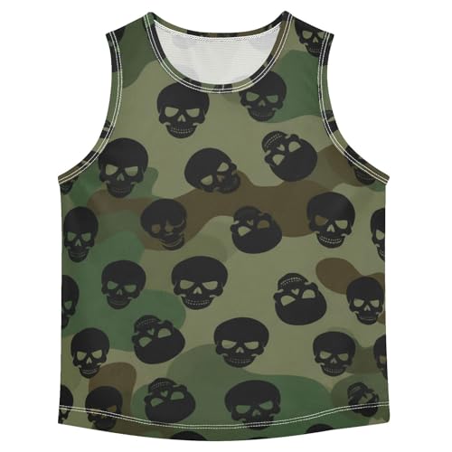 J JOYSAY Skull Camouflage Graphic Khaki Boys Tank Top Sleeveless Muscle Shirts Quick Dry Kids T-Shirts 3-15T