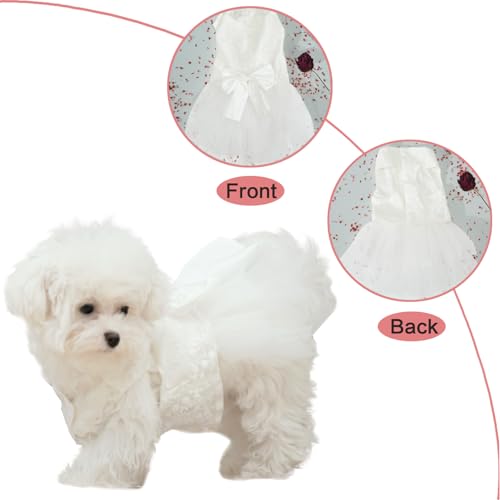 Dog Dress,Pet Wedding Dress Princess Formal Tutu Skirt with Bowknot,Puppy Birthday Party Outfit Apparel Girl for Small Dogs Cats (White Lace, X-Small) - Image 3