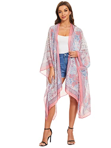 Image of Breezy Lane Women's Kimono Cardigan Summer Swimsuit Coverups Beach Cover Up with Floral Print for Vacation
