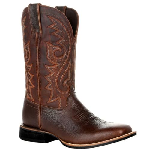 Legou Western cowboy boots tall embroidered retro men and women large size Brown 10