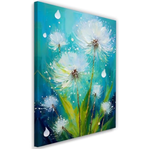Lienzo abstracto de diente de león para decorar tu salón con tonos azules y verdes 2