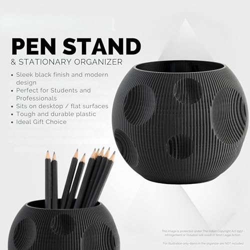 Image of Pen stand for table, aesthetic pen stand for office table stylish, pen holder for desk, pencil holder, office desk organizer, Study accessories penstand for men women kids items (Black, Round)