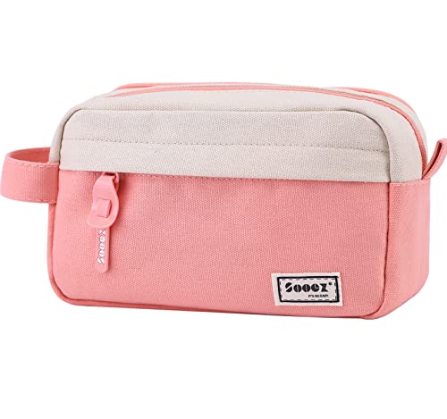 Image of Sooez Big Capacity Pencil Case, Upgraded Canvas Pencil Pouch Large Pencil Bag Organizer, Separate Compartments Easy Grip Handle, Aesthetic Supply for School Teens Adults, Pink Pen Case