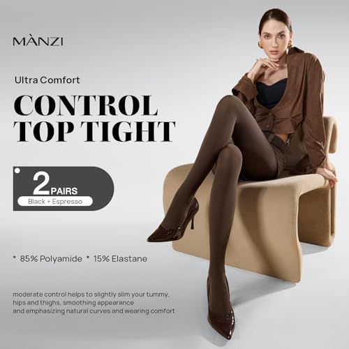 Image of MANZI Women's 2-6 Pairs Opaque Control Top Tights Comfort Stretch Pantyhose