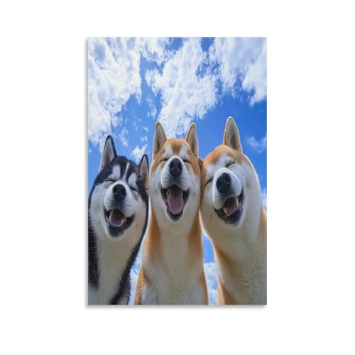 Cuadro en lienzo de Akita con pintura mural moderna en formato de 50x75cm