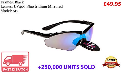 Ray-Zor Rayzor professionnel léger UV400 Noir Sport Wrap course Lunettes de soleil, avec Blue Iridium miroir anti-éblouissement Lens.