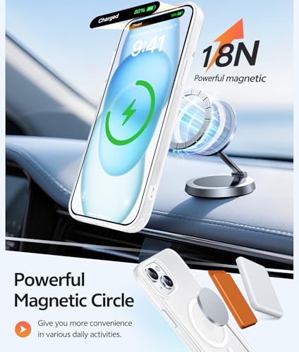 Image of FNTCASE for iPhone 15 Case: for iPhone 14 Case & iPhone 13 Case [Compatible with Magsafe] Translucent Matte Cases with [Screen Protector] Military Grade Shockproof Protective Phone Cover - White