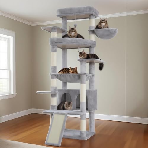 Heybly Kratzbaum, 202 cm Kratzbaum Groß Mit 2 Extragroßen Kuschelplattformen, Kratzbrett, Großem Höhlen, Korbt, Sisalstamm, Hängematte, Geeignet Für Erwachsene Katzen, Hellgrau HCT038W Heybly Kratzbaum, 202 cm Kratzbaum Groß Mit 2 Extragroßen Kuschelplattformen, Kratzbrett, Großem Höhlen, Korbt, Sisalstamm, Hängematte, Geeignet Für Erwachsene Katzen, Hellgrau HCT038W