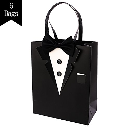 Crisky Classic Black Tuxedo Gift Bags for Groomsman Father's Birthday Anniversary Wedding Favor