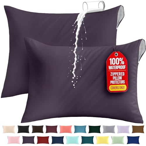 Image of Utopia Bedding Premium 100% Waterproof Pillow Protectors with Zipper King Size (Set of 2), Bed Bug and Dust Mite Proof Zippered Pillow Covers, Pillow Encasement Cases, Purple