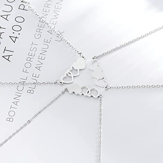 Image of Sunflower Jewellery Friendship Necklace for 3 4 Stainless Steel Heart-Shaped Necklace /Bracelet Three Hearts Composed of Friendship Necklace /Bracelet, Gifts for Friends