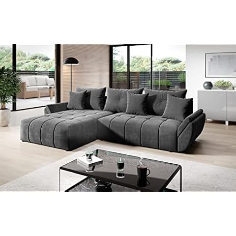 Vigo Velvet Monolith Ecksofa in L-Form 280 cm x 190 cm - Schlafsofa mit Bettkasten - Couch mit Stauraum und Kissen Cover