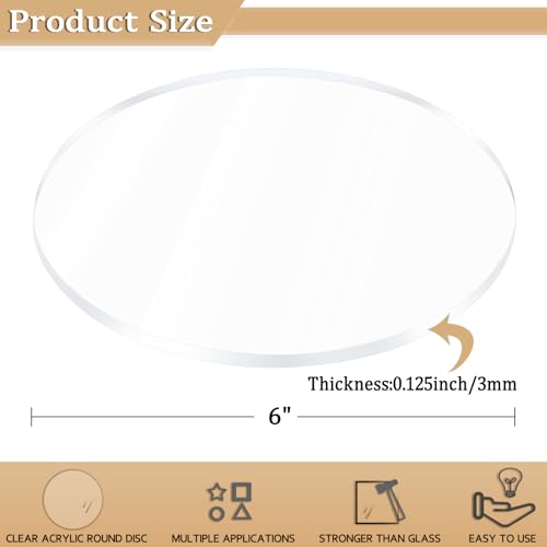 Image of 2 Pieces 1 /8 inch Clear Circle Acrylic Sheet, 6 Inch Diameter Plexiglass Sheet, Round for Cake Discs, Plexiglass Table Top, Acrylic Backdrops and DIY Display Projects Craft