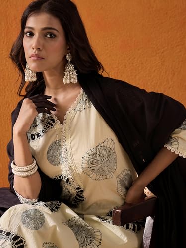 Image of INDO ERA Women's Printed Pure Cotton Calf Length Straight Kurta Pant With Dupatta Set (Kh0Cr6165)