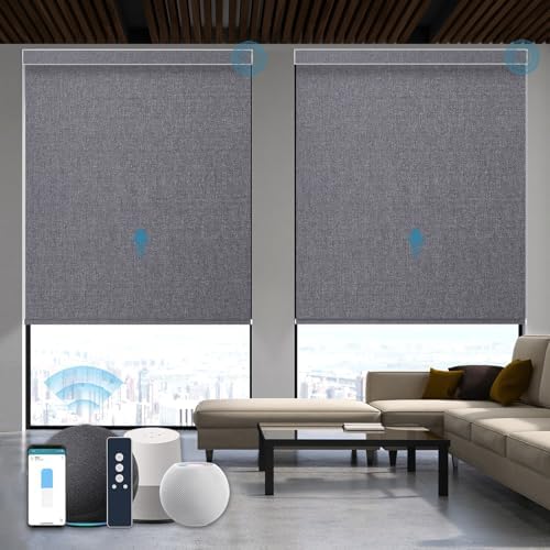 WEFFORT Smart Blinds,Motorized Blackout Shades for Windows,Compatible with Alexa,Google Home,Automatic Blackout Roller Shade,Rechargeable Battery Shades,Dark Anchor Grey