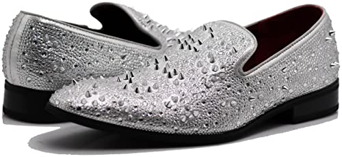 Image of Enzo Romeo Men Fashion Rhinestones Studs Tuxedo Slip On Loafer Dress Shoes WBG